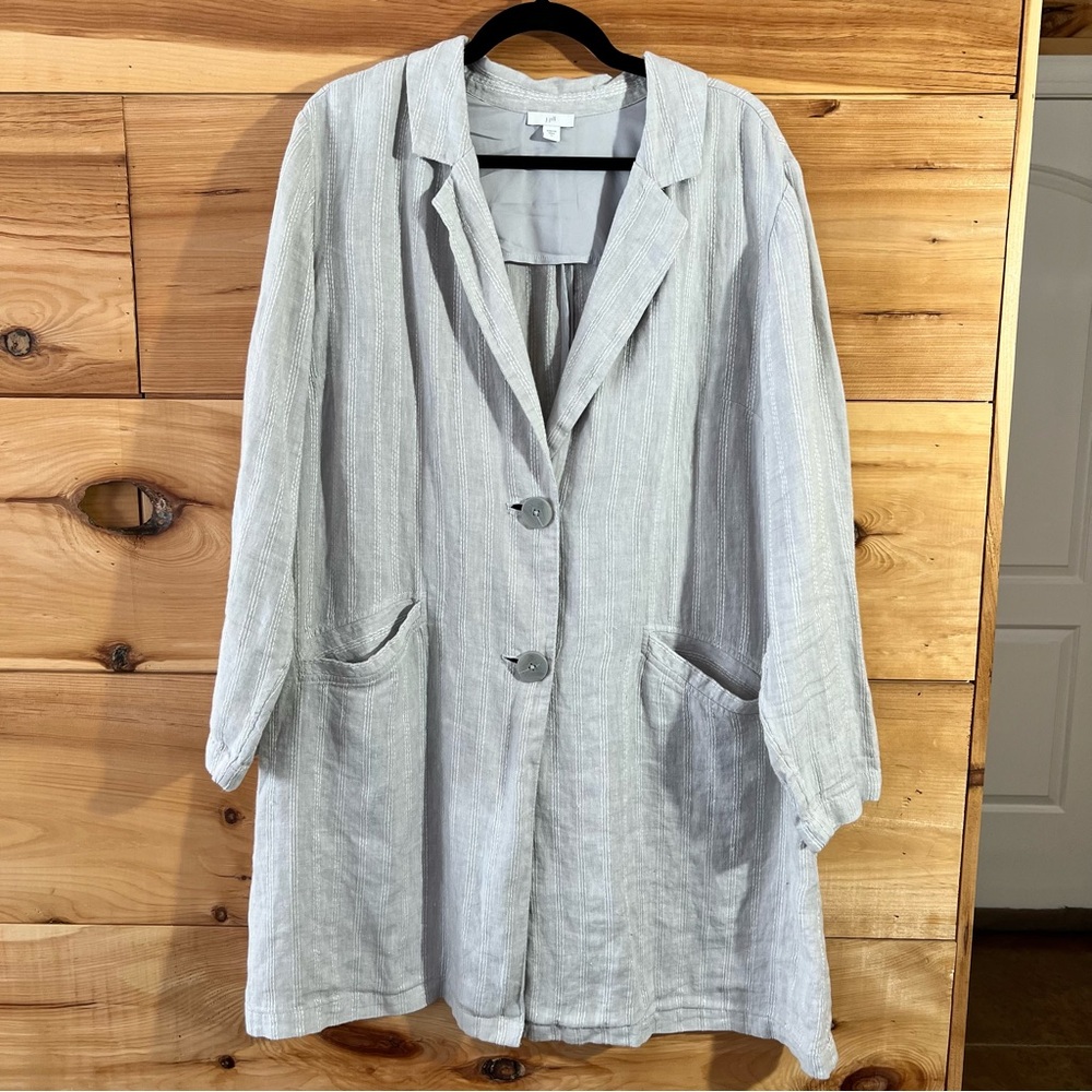 J. Jill Light Gray LongLine Linen Blazer Jacket Soft Lightweight Cottagecore XL